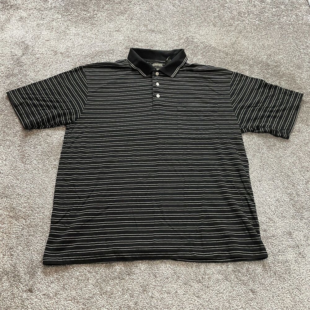 St. John's Bay Polo shirt Mens Large BlackStriped Collared Quick Dri Pocket Top
